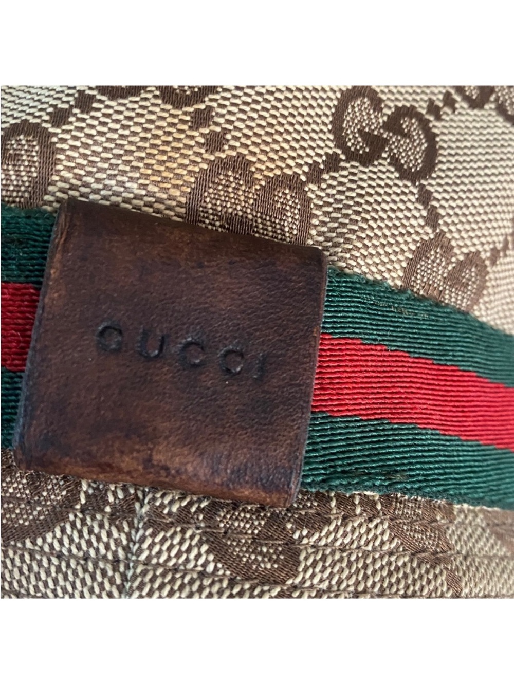Gucci Beige & Brown GG Canvas Hat with Green and Red Stripe - Picture 2 of 3